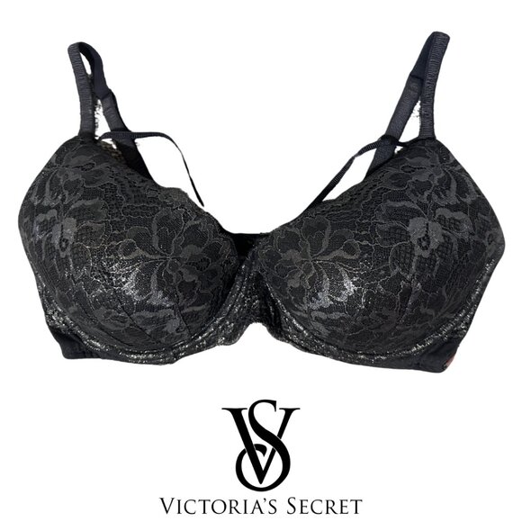 EUC PINK by Victoria's Secret Strappy Metallic Grey Bra Size 36DD - Picture 2 of 8